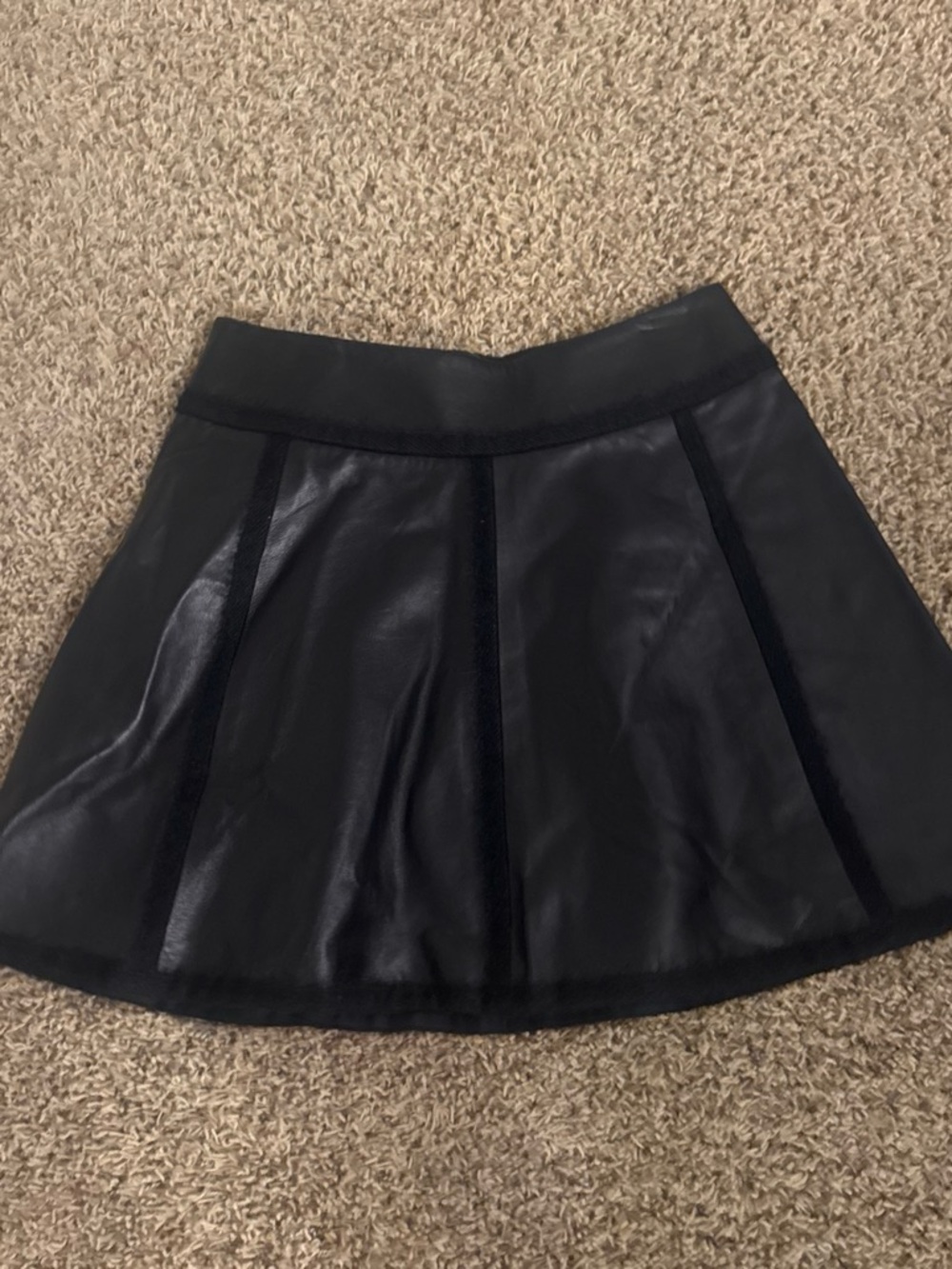 Black Faux Leather Flared Mini Skirt